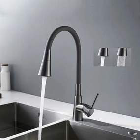 Baterie bucatarie cu pipa flexibila Inter Ceramic finisaj Gun Grey cu 2 functii