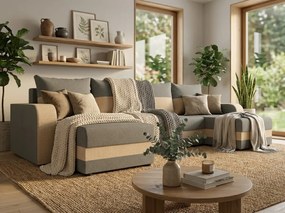 Coltar extensibil in forma de U VALERIO 305x140 cm, gri deschis/bej