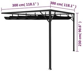 Pavilion gradina de perete acoperis retractabil antracit 3x3 m Antracit