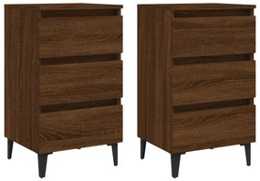 813145 vidaXL Noptiere cu picioare metalice 2 buc. stejar maro 40x35x69 cm