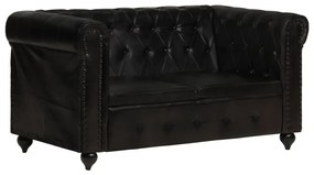 Canapea chesterfield cu 2 locuri, negru, piele naturala