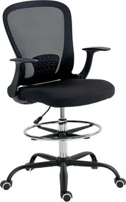 HOMCOM Scaun de birou cu înălțime reglabilă, scaun pentru birou cu inel pentru picioare reglabil, suport lombar, 62 x 59 x 119 cm, negru | Aosom Romania