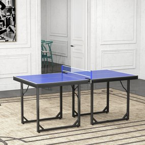 Masa de Ping Pong Pliabila, Multifuncitonala, cu Plasa din Otel si MDF, 182x91x76cm - Albastru HOMCOM | Aosom Romania