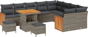 vidaXL Set de canapele pentru grădină cu pernă 13 pcs Gri poliratan