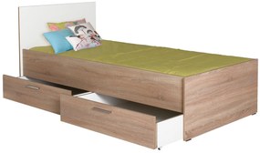 Pat de o persoană 90 cm Vobima 2 (stejar sonoma + alb) (cu somieră) (cu sp. depozitare). 1094834