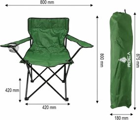 Scaun Camping Pliabil Verde cu Suport Pahar, Husa Transport, Structura Metalica 50x80x80cm Verde