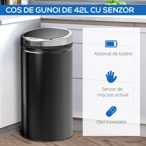 HOMCOM Coș de gunoi automat de 50L cu senzor infraroșu, din oțel și plastic, 30.5x30.5x81.5cm | Aosom Romania