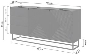 Comodă Asha 167 cm pe bază metalică - artisan / rivier stone mat