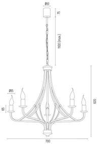 Lustra cu 5 brate design modern Lorenzo negru, auriu