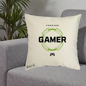 Perna Personalizata Forever Gamer, 40x40 cm, Ecru, Husa Detasabila, Perna Inclusa, BEKZ®