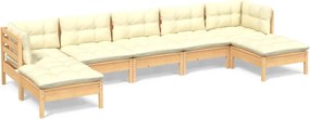 vidaXL Set mobilier grădină cu perne crem, 7 piese, lemn masiv pin