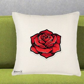 Perna Decorativa Trandafir Rosu Tattoo, 40x40 cm, Crem Reliefat, Husa Detasabila, Perna Inclusa, BEKZ®
