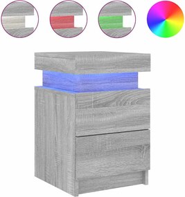 vidaXL Noptieră cu lumini LED, gri sonoma, 35x39x55 cm