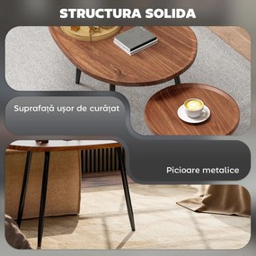 HOMCOM Set de 2 Măsuțe de Cafea Suprapunabile din Lemn și Metal | Aosom Romania