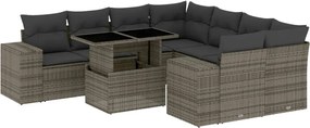 vidaXL Set canapele de grădină, 9 piese, cu perne, gri, poliratan