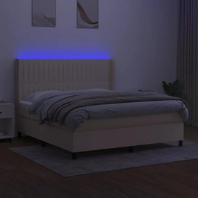 Pat cu arcuri, saltea si LED, crem, 180x200 cm, textil Crem, 180 x 200 cm, Benzi verticale