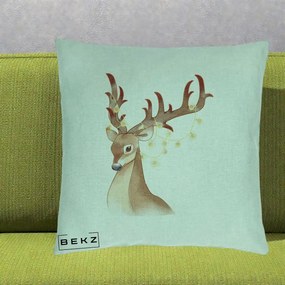 Perna Decorativa Ren cu Luminite de Craciun, 40x40 cm, Verde Menta, Husa Detasabila, Perna Inclusa, BEKZ®