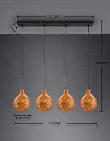 Reality SPROUT - Lustru suspendat pe cablu, 3x E14/40W/230V, maro/ratan