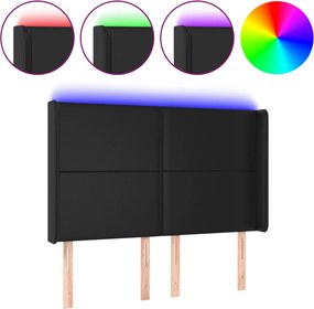 vidaXL Tăblie de pat cu LED, negru, 147x16x118/128 cm, piele ecologică