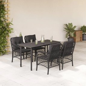 vidaXL Set mobilier de grădină cu perne, 5 piese, negru, poliratan