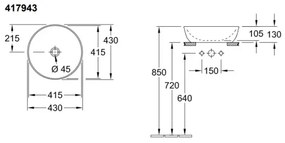 Villeroy & Boch 41794301 - Lavoar pe blat ARTIS Ø 43 cm, ceramică/alb