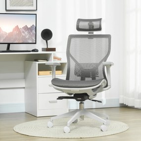 Vinsetto Scaun Ergonomic de Birou cu Tetieră, Reglabil, Gri, 67x65x120-128cm, Design Modern | Aosom Romania