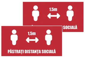 Pachet 2 x Sticker Indicator, Păstrați distanța socială, roșu și alb, 30×15 cm