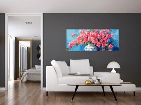 Tablou - Vază cu flori roz (120x50 cm)