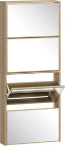 HOMCOM Dulap pentru Încălțăminte Slim cu 4 Uși și Oglindă 63x17x146 cm Culoare Lemn | Aosom Romania