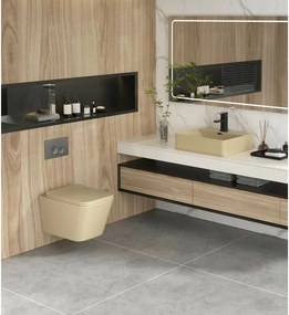Set vas WC suspendat Inter Ceramic Rimless bej mat cu capac softclose