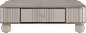 Măsuță de cafea Vesper 103x60 cm cu sertar - cașmir / nuc / mânere aurii / picioare sferice