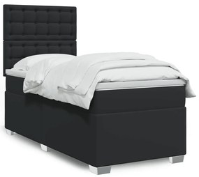 3290696 vidaXL Pat continental cu saltea, negru, 80x200 cm, piele ecologică