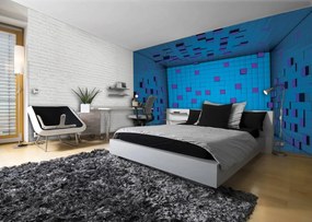 Fototapet - 3D încăpere din cuburi albastre (152,5x104 cm)