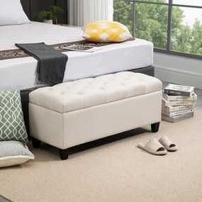 HOMCOM Banc de rangement taburet salon cap de pat cufar de depozitare pentru salon, camera, intrare, 100 x 40 x 44 cm, alb | Aosom Romania