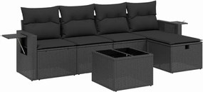 vidaXL Set mobilier de grădină cu perne, 6 piese, negru, poliratan