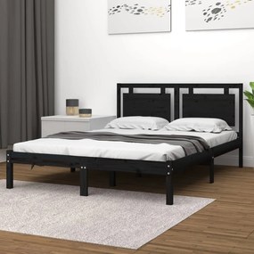3105509 vidaXL Cadru de pat mic dublu, negru, 120x190 cm, lemn masiv