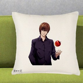 Perna Personalizata Death Note Light Yagami cu Mar, 40x40 cm, Crem Reliefat, Husa Detasabila, Perna Inclusa, BEKZ®