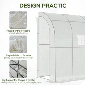 Outsunny 7' x 3' x 7' Outdoor Walk-In Greenhouse, Plant Nursery with Roll-up Windows, PE Cover, and 3 Wire Shelves, White | Aosom Romania