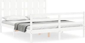 vidaXL Cadru de pat cu tăblie, alb, king size, lemn masiv