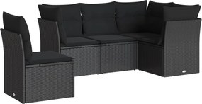 vidaXL Set mobilier de grădină cu perne, 5 piese, negru, poliratan