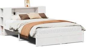 vidaXL Pat cu bibliotecă fără saltea, alb, 160x200 cm, lemn masiv pin