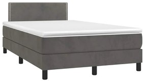 vidaXL Pat cu arcuri, saltea și LED, gri închis, 120x190 cm, catifea