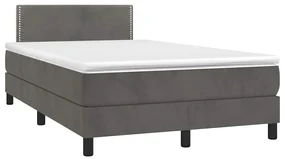 vidaXL Pat cu arcuri, saltea și LED, gri închis, 120x190 cm, catifea