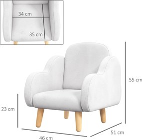 ZONEKIZ Fotoliu pentru copii cu brațe în formă de nor, cu picioare înclinate și material textil, 46 x 51 x 55 cm, alb | Aosom Romania