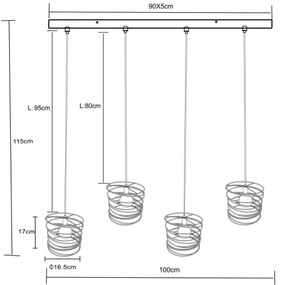 Globo 15640-4H - candelabru suspendat pe cablu TILLY 4xE27/60W/230V, negru
