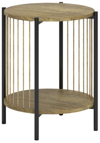 HOMCOM Masă Auxiliară Rotundă de 2 Nivele cu Raft și Structură de Oțel pentru Sufragerie Dormitor 43,5x43,5x51 cm Lemn Natural | Aosom Romania