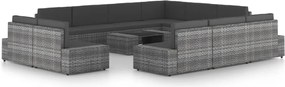 vidaXL Set mobilier de grădină cu perne, 12 piese, gri, poliratan