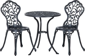 Outsunny 3pcs Patio Bistro Set Cast Aluminum Table Chair Outdoor Furniture Antique Black | Aosom Romania