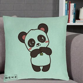 Perna Personalizata Panda Kawaii cu Bambus, 40x40 cm, Verde Menta, Husa Detasabila, Perna Inclusa, BEKZ®