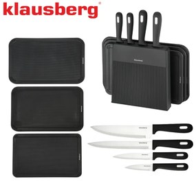 Klausberg KB 7980 set cuțit și placă de tăiat, 8 piese, Oțel inoxidabil, Suport, Negru/inox
